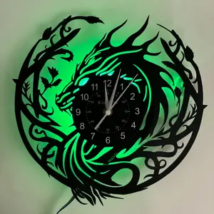Dragon-Themed Colorful LED Vinyl Wall Clock Decorative, Ideal for Living Rooms Bedrooms Kitchens Offices, Perfect Gift for Holidays