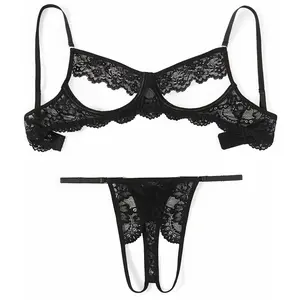 Avidlove Floral Lace Cutout Lingerie Set for Women Bra Panty 2 Piece Sheer Lingerie Set Outfits Soft Stretchy Material Hook & Eye Closure Adjustable Straps Perfect for Romantic Moments