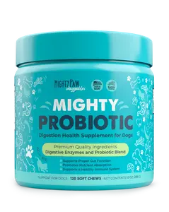 Mighty Paw Mighty Probiotic Chews for Dogs - 120 Soft Chews, Vet-Formulated,  Natural Bacon Flavor, Digestion Support, Made in USA