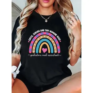 100% Cotton Pediatric Med Assistant Rainbow Pediatric Medical Assistant Short SleeveT-Shirt Summer, Cotton, Casual, Short Sleeve, Graphic Tee, Soft, Breathable, Loose Fit, Streetwear, Daily Wear, T-Shirtt