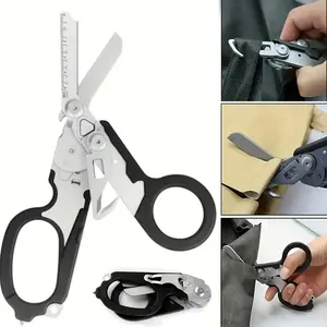 Outdoor Tactical Folding Scissors, Raptor Scissors for Medical First Aid, Multi-Functional Foldable Tool with K Sheath