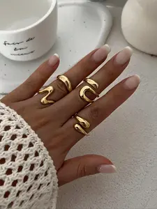 Vintage Minimalist Metal Liquid Lava Water Drop Design Open Ring Set, Stackable Finger Rings, Unique Irregular Fashion Jewelry for Women, Perfect for Daily Commute, Holiday Gifts, Party Decoration, Exquisite Trendy Beautiful Rings