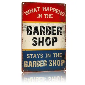 Vintage Wall Decor Metal sign 8X12Inch "What Happens in the Barber Shop, Stays in the Barber Shop",High-Definition Print Tin Poster, Weatherproof & Rust-Resistant,Durable Wall Art,Aluminum Plaque Gift
