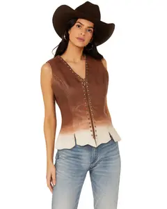 Cripple Creek Women's Ombre Zip Front Studded Leather Vest - Ll20072-902
