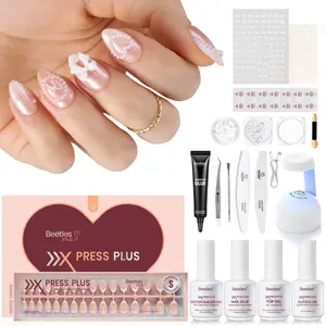 Beetles X Press Plus DIY Press on Nails Kit - Wedding Nail Square/Almond/Squoval/Coffin with Nail Glue Builder Top Coat Nail Remover French Tips for Women Fall Nail Halloween Nail Black Friday Winter Nail Christmas Gift