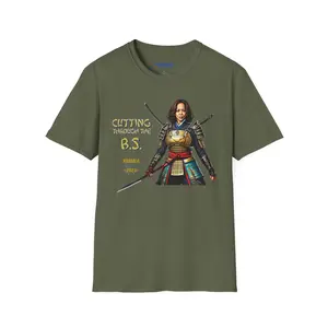 Kamala Harris "Cutting Through the B.S." Samurai T-Shirt - Bold Political Statement Tee - Available in Multiple Colors Classic Cotton Fabric Menswear Top Collar Graphic Crewneck
