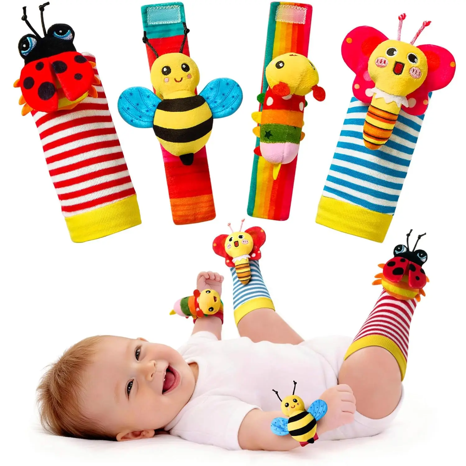 Baby Rattles Toys  0-6 Months - Infant Toys 0-3 Month Old Baby Boy Girl Gifts Set with Teething and Wrist Socks Rattle Infant Newborn Sensory Toy Easter Basket Stuffers