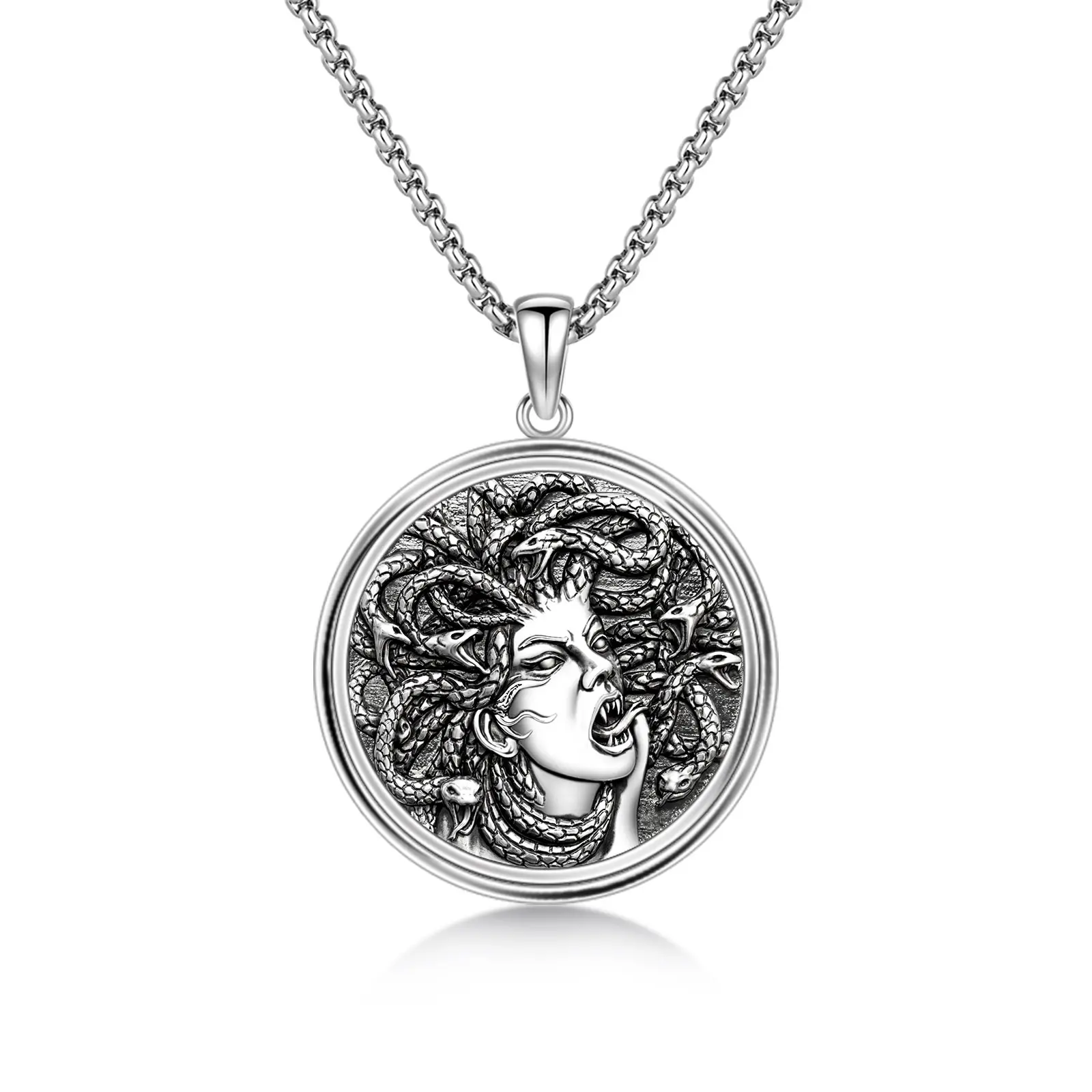 Silver Mythical Medusa Pendant Necklace, Adjustable Unisex Costume Jewelry, Anniversary Gift for Women, Amulet of Faith