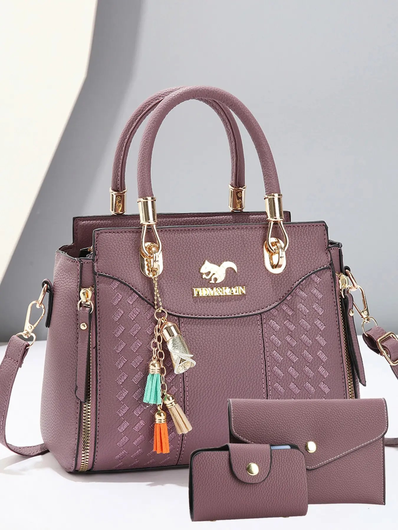 Women's 3-Piece PU Embroidered Shoulder and Clutch Bag Set with Chain, Large-Capacity Crossbody Handbag, Versatile All-Season Accessory