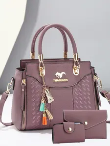 Women's Shoulder Clutch Bag Set, 3-Piece PU Embroidery Casual Handbag with Chain, Large Capacity Crossbody Bag, Versatile All-Season Accessory, Embroidered Handbag