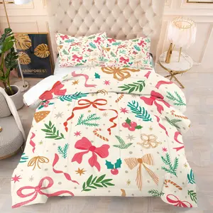 Christmas Bow Series comforter, Christmas Tree Gift Pattern, Suitable for Children and Teenagers' Christmas Bedroom Decoration Gift, Includes 1 comforter and 1 or 2 Non Core Pillowcases