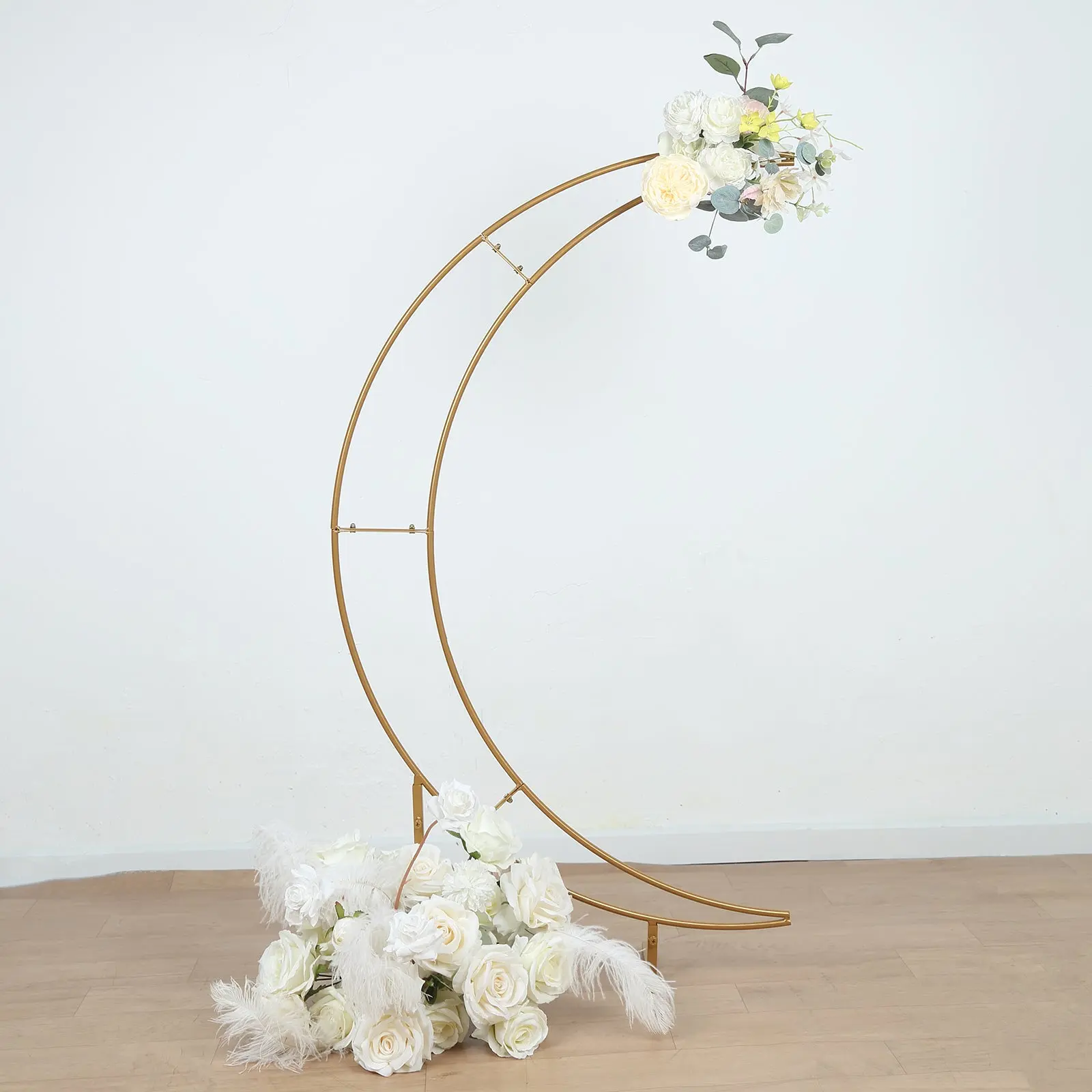 4ft Gold Metal Half Crescent Moon Wedding Arch Flower Stand - Wedding Centerpieces Decoration, Indoor/Outdoor Party Table Top Curved Arbor Balloon Frame, Balloon Arch, Birthday
