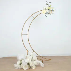 Gold Metal Half Crescent Moon Wedding Arch Flower Stand, Table Top Centerpiece Curved Arbor Balloon Frame - 4ft
