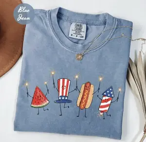 Comfort Colors Patriotic Doodle Shirt, Cute Fourth Of July Shirt, Watermelon Hotdog Firework Shirt, Retro American Shirt, Funny Sumer 250th Shirt For Women, Full Colors, Full Sizes