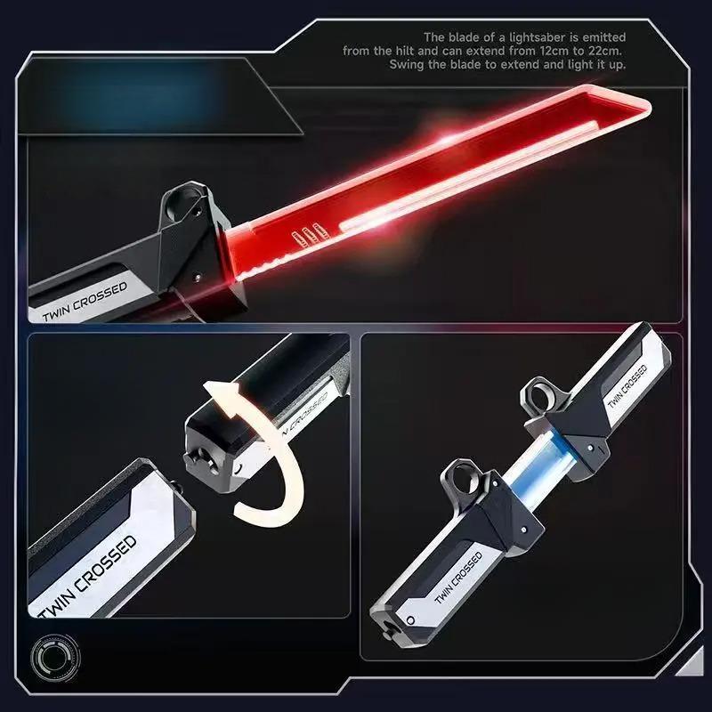 Retractable Double-Blade Light-Up Saber - Unsharpened Plastic Cosplay Prop, Cool Roleplay Toy, Playable Collectible Model, Perfect Christmas Gift