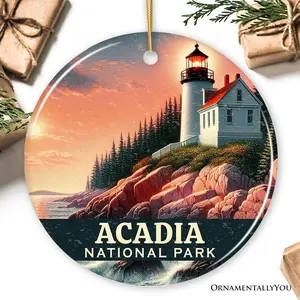 Vintage Acadia National Park Ornament, Maine Lighthouse Christmas Gift and Coastal New England Souvenir
