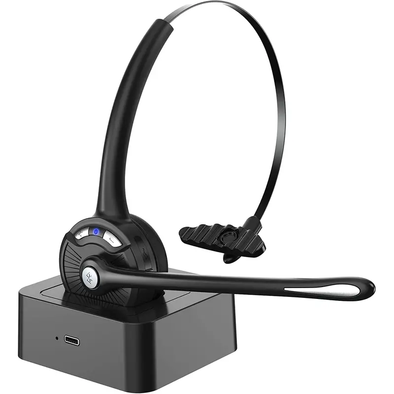 Bluetooth Headset with Microphone, Noise Canceling Wireless On Ear Headphones for Drivers, Bluetooth Headphones with Mic Charging Base, for Laptop Skype, Call Centers, Office Trucker