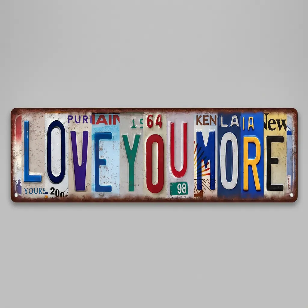 Rustic Aluminum Wall Sign with "Love You More"-"Love You Bye" Quotes, Feminine Coquettecore Room Art, Jackie Trend Gorpcore Funky Kate-Inspired Kpop Emo Nordic Luxury English Impressionism Distressed Retro Farmhouse Plaque, Wardrobe Front Door Gift