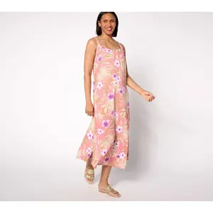 Denim & Co. Naturals Regular Printed Linen Blend Maxi Dress