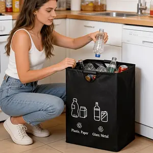 21.66 Gallon Foldable Storage Bin, Detachable Large Capacity Recycling Basket Holds 65 Bottles, Durable Polyester Laundry Hamper, Ideal for Home Kitchen Office Waste & Dirty Clothes Storage
