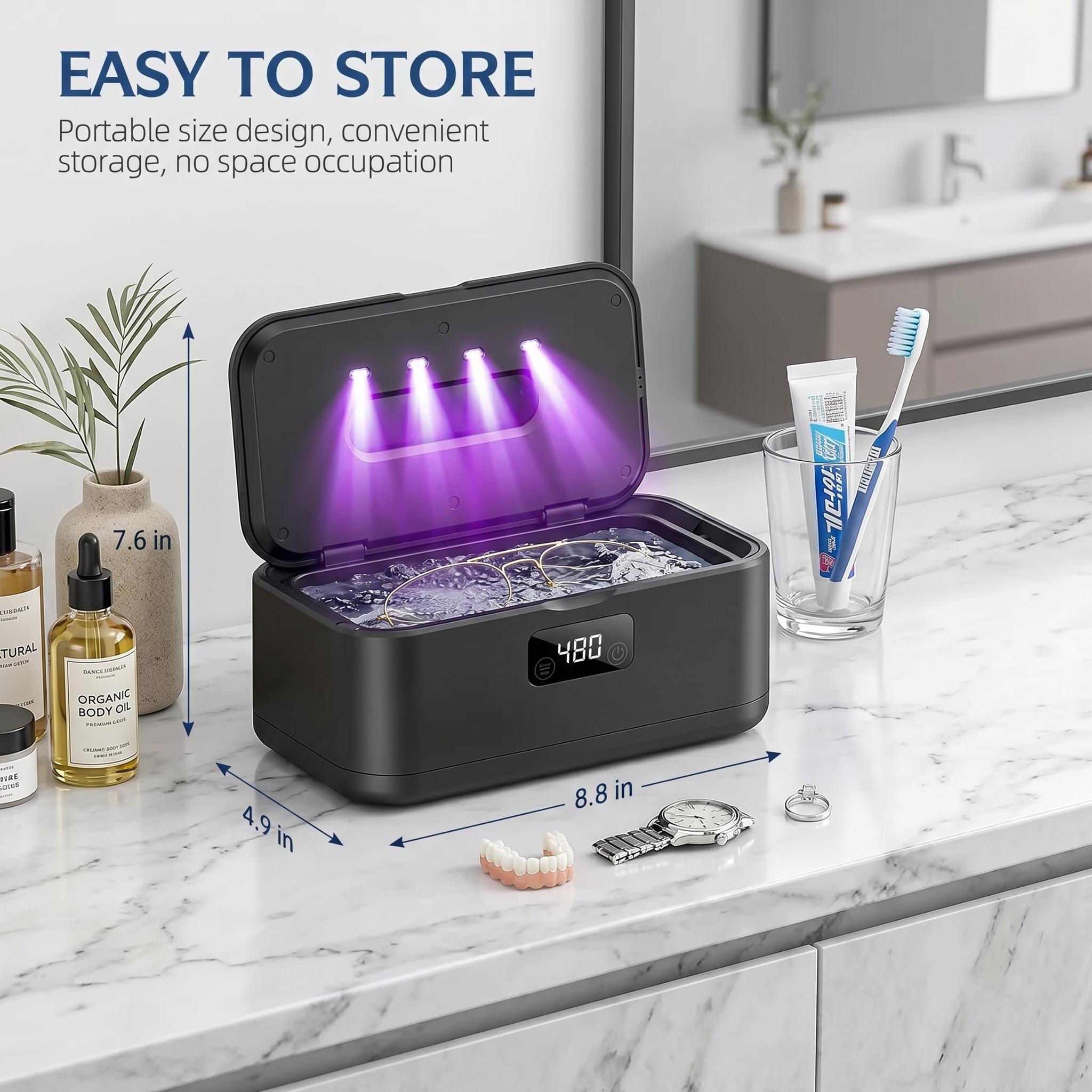 Professional Ultrasonic Cleaner: 360° Deep Cleaning for Jewelry, Glasses, Dentures & Coins. Compact Sonic Jewelry Cleaner for Rings, Silver & Gold - High Frequency Cleaning Technology. #SummerVibes