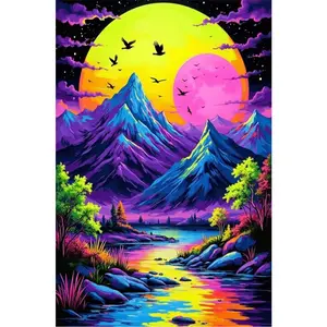 1PCS DIY Diamond Painting Kit Mountain Lake Sunset Scenery Full Drill Embroidery Arts Craft for Home Wal
