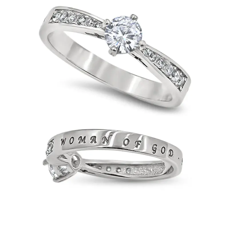 WOMAN OF GOD Ring PROVERBS 31, Stainless Steel with Center Stone