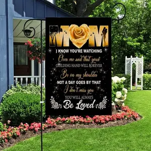 Memorial Mother Garden Flag, Dual-Sided Polyester Courtyard Flag, Floral Pattern Design, Outdoor Lawn Decoration Gift, Includes Only Flag