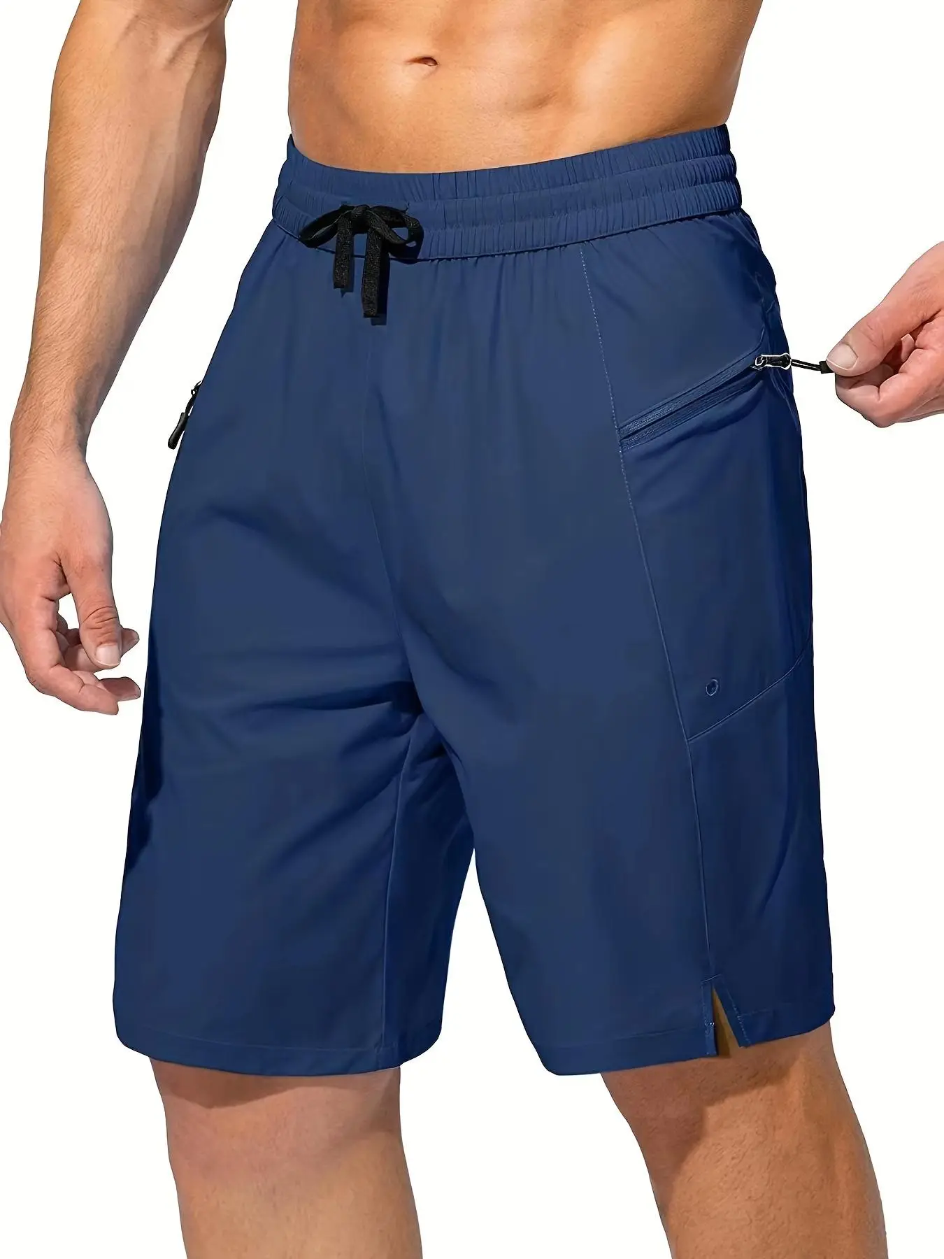 Men's Solid Zipper Pocket Drawstring Waist Shorts, Regular Fit Casual Straight Leg Shorts for Summer, Fashion Men's Bottoms for Daily Wear
