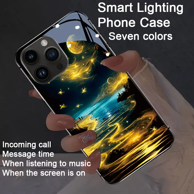 The Xinghai Streamer Colorful Smart Voice Control Luminous Phone Case is suitable for iPhone 16-12. It features intelligent voice control, luminous technology, dazzling drop protection, a luminous, colorful design, and a shockproof case.