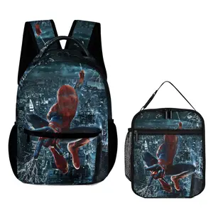 2Pcs Spide_r-Man Backpack with Lunch Bag Large Capacity Shoulder Backpack Lightweight for School Outdoor Travel
