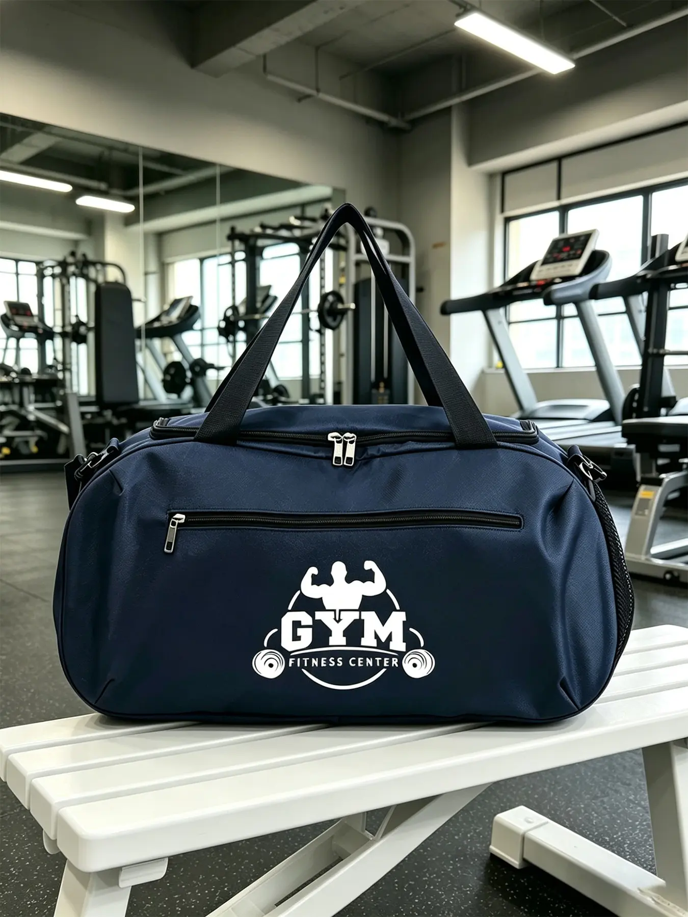 Gym Weightlifting Print Navy Fitness Bag, Gym Duffel Bag, Gym Workout Bag, Workout Sport Bags, Large Capacity Waterproof Sports Bag, Unisex Travel and Training Backpack