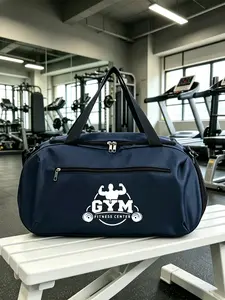 Gym Weightlifting Print Navy Fitness Bag, Large Capacity Waterproof Sports Bag, Unisex Travel and Training Backpack