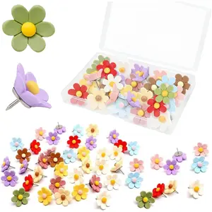 50 Pcs Cute Decorative Colorful Floral Push Pins Thumb Tacks for Cork Board Wall Bulletin Board Travel Map Photo Home Office Supplies Accessories
