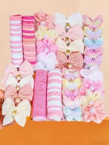 184 Piece Cute Hair Accessories Set, High Elastic Hair Ties, Pearl Bow Clips, Fabric Flowers, Sparkle Butterfly, Suitable for Girls & Women
