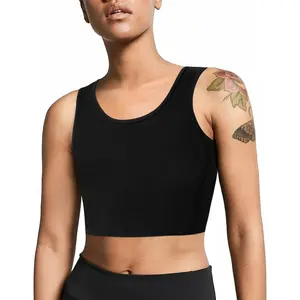 Women's Notched Neck Cotton Spandex Seamless Bralette Tank Top - Straps, Breathable Fabric, Elastic Fit, Sleeveless, Short Crop Length, Casual Basic Compression Binder Bra