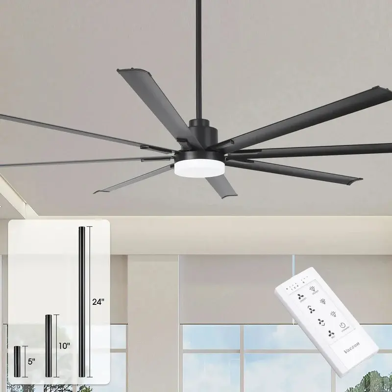 84"/100" Matte Black Downrod Mount LED Ceiling Fan for Modern Living Room, warehouse & Home Decor Industrial Warehouse Farmhouse Home Decor For Living Room Bedroom Garage Loft