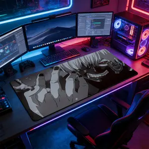 Dark Japanese Anime Large Gaming Mouse Pad, Cool Ninja Extended Computer Keyboard Mouse Mat, Non-Slip Rubber Base Stitched Lock Edges Washable Desk Pad, Multi-Size for Home Office Gaming, Perfect Gift for Anime Fans, Anime Mousepad