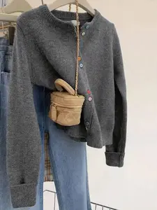 Women's Soft Knit Cardigan with Colorful Buttons, Long Sleeve Round Neck Loose Sweater, Casual Spring/autumn/winter Wear Knitwear
