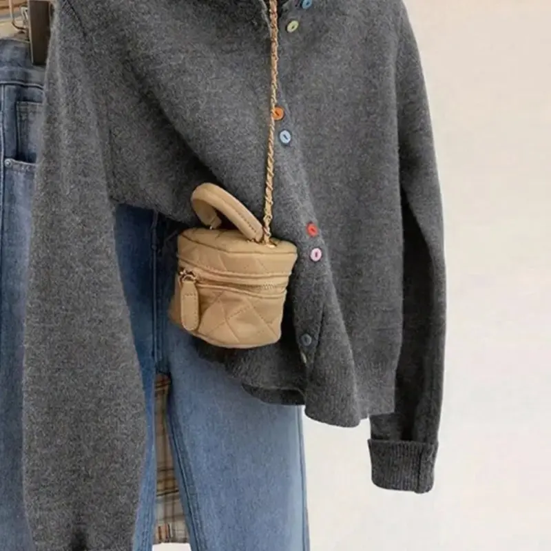 Women's Soft Knit Cardigan with Colorful Buttons, Long Sleeve Round Neck Loose Sweater, Casual Spring/autumn/winter Wear, Loose Knitting Cardigan