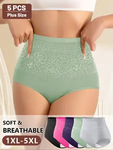 Women's High-Waisted Panties Set, Full Coverage Triangle Underwear, Comfortable, Soft Fashion Design, Ideal for Daily Wear, 5 Pieces