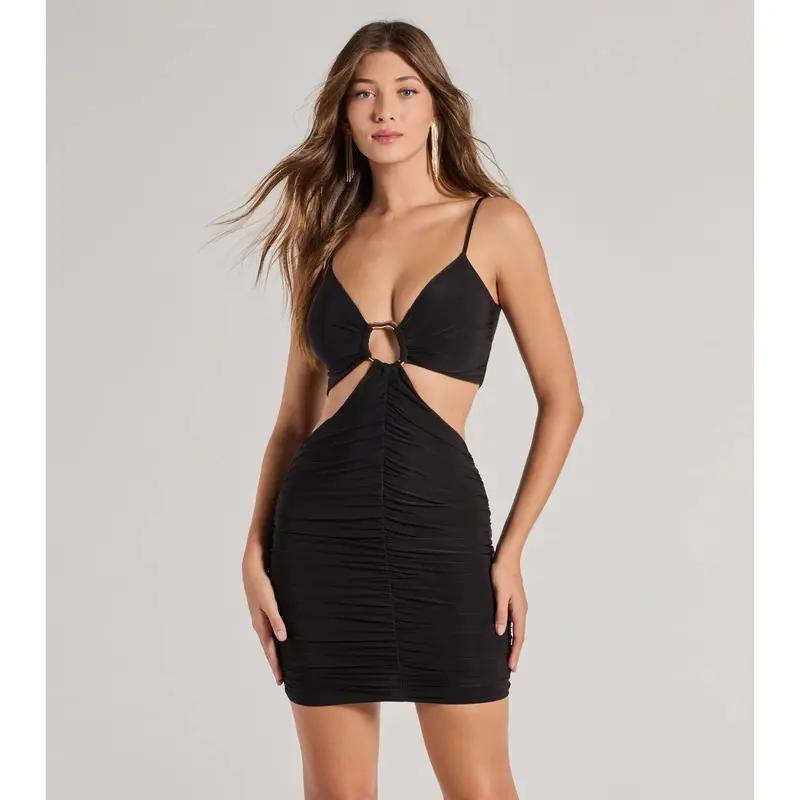 mini cut out bodycon dress Off-Shoulder Lace Dress with Swarovski – Olvi's Lace main image 0