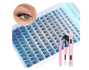 Wispy Lash Extension Kit Natural Lash Clusters Kit D Curl Eyelash Extension Kit DIY Cluster Eyelash Extensions Kit 8-16MM Individual Lashes Clusters with Bond and Seal and Tweezers