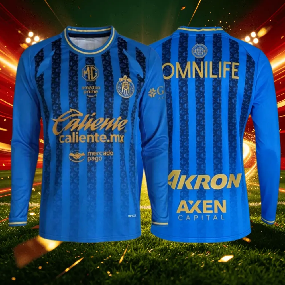 25 26 Chivas de Guadalajara Mexico LIGAMX Third Away Blue Long Sleeve Soccer Jersey Fans Version Breathable