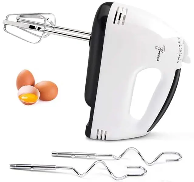 Electric Hand mixer - 7 Adjustable Speed 180W Handheld Mixer Electric Whisk with 5 Stainless Steel Accessories, Turbo Boost/Self-Control Speed + Eject Button Food Beater for Cakes Eggs, Off-white
