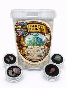 Earth Blings Mighty Mini Gemstone Edition Dig Kit With Crystals, Geode, Bracelet, Display Case Gems, Brush and Magnifying Glass