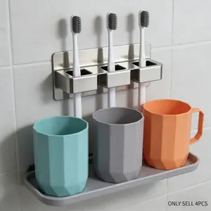 Crystal Diamond Design Mouthwash Cup Set, Handle Included, 3 Colors Available, Easy Clean Plastic Material, Home Dorm Travel Portable