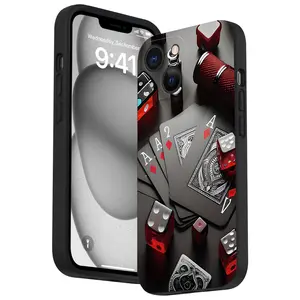 Straight Edge Advanced Poker Pattern Phone Case for iPhone 15 16 14 Pro Max 13 12 11 XR XS Plus Shockproof Drop Protection Rugged Durable Silicone Cover Cellphone Protective