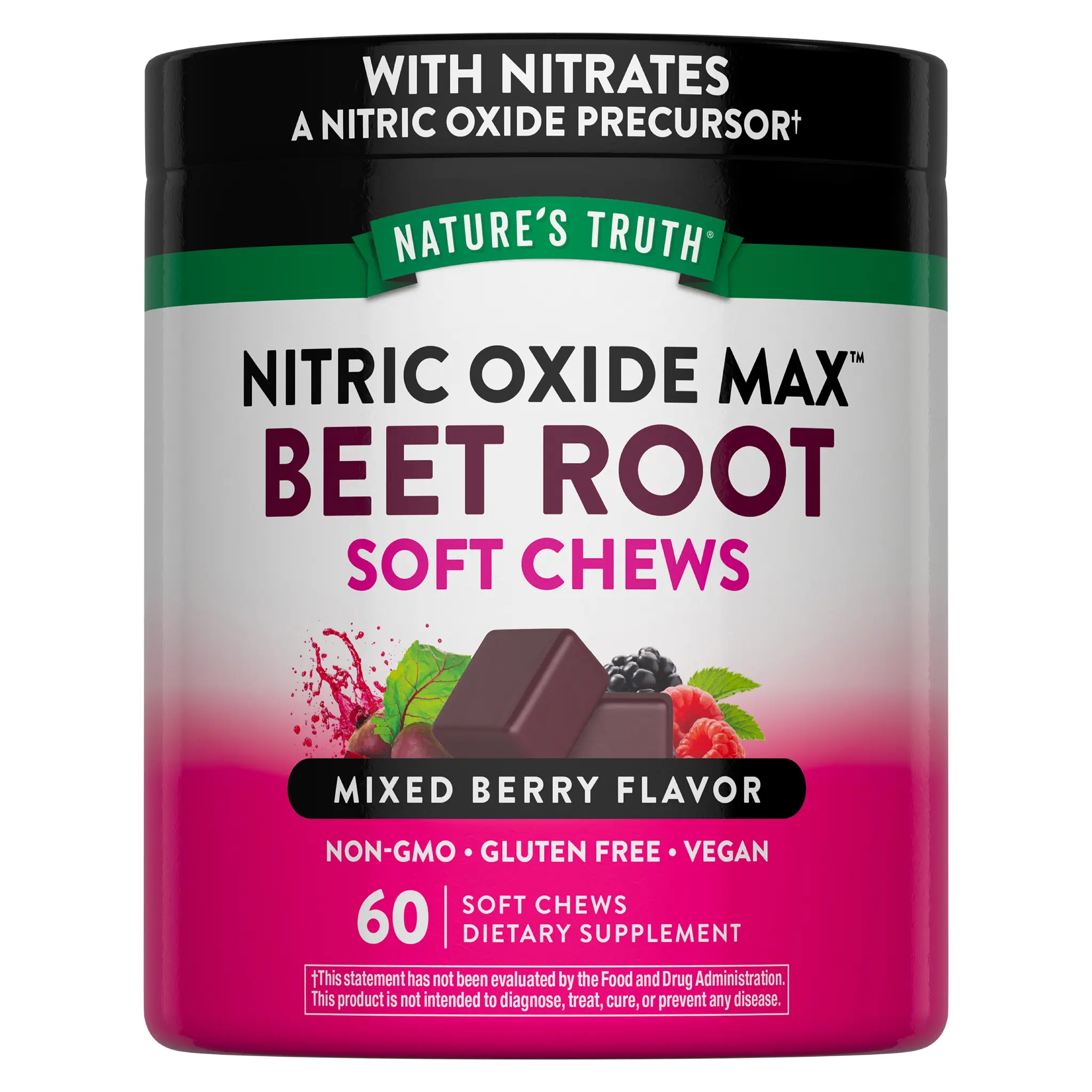 Nature's Truth Beet Root Chews - With Nitric Oxide - For Men & Women - Mixed berry Flavor - 60 Count - Vegan, Non-GMO & Gluten Free Supplement