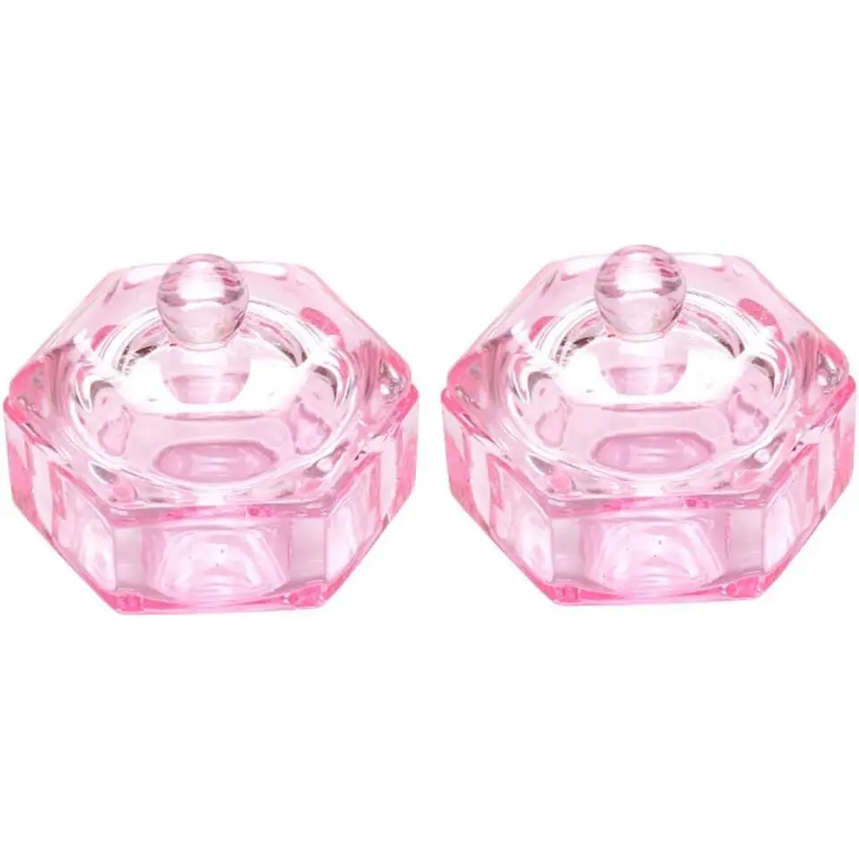 UUYYEO 2 Pcs Glass Nail Art Cups Nail Dipping Jars Nail Dappen Dishes Bowls Nail Powder Holders Nail Liquid Containers with Lid Nail Salon Supplies Hexagon